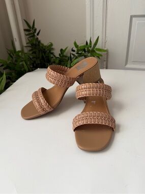 Dolce Vita Tan Block Heeled Sandals  Braided Straps Slip On Neutral Santana 7